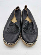 Pre-Owned Chanel Black Size 9 Leather Espadrille Flats | True Fashionistas.