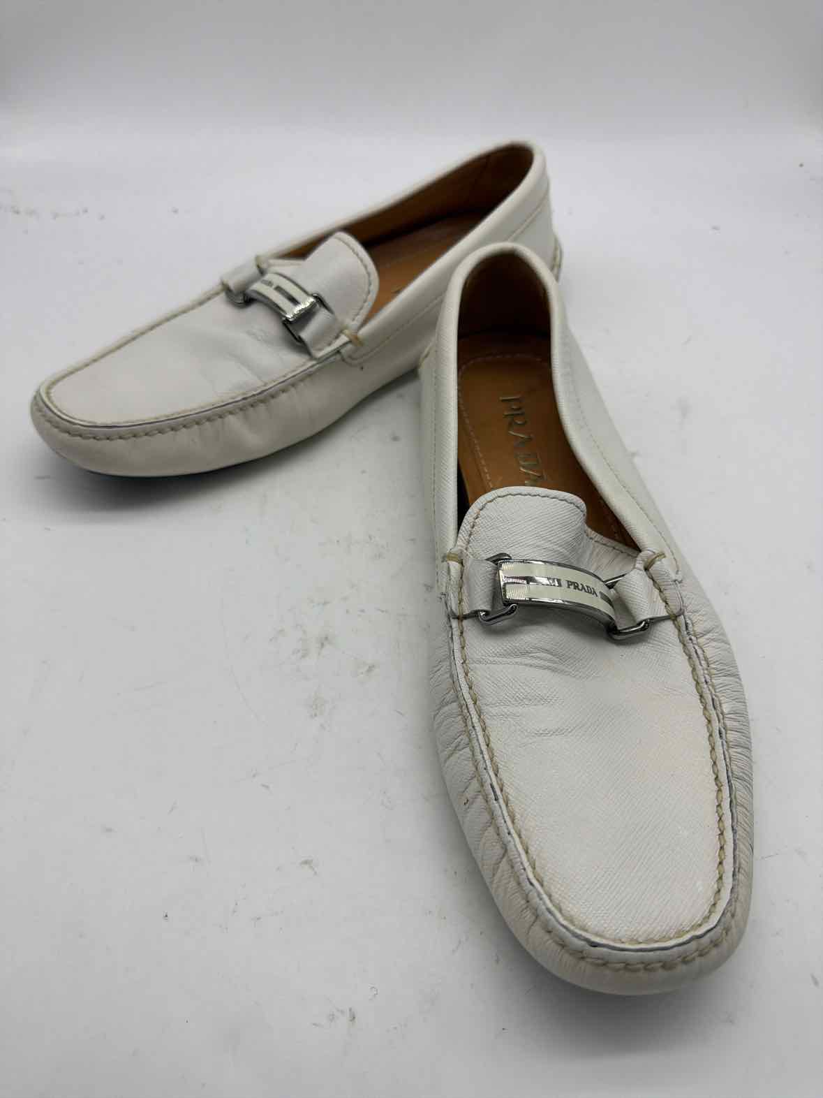 Pre-Owned Prada White 8 Leather Slip On Men's Dress Shoes | True Fashionistas.