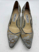 Pre-Owned Jimmy Choo Silver Size 7.5 Lace Pump Heels | True Fashionistas.