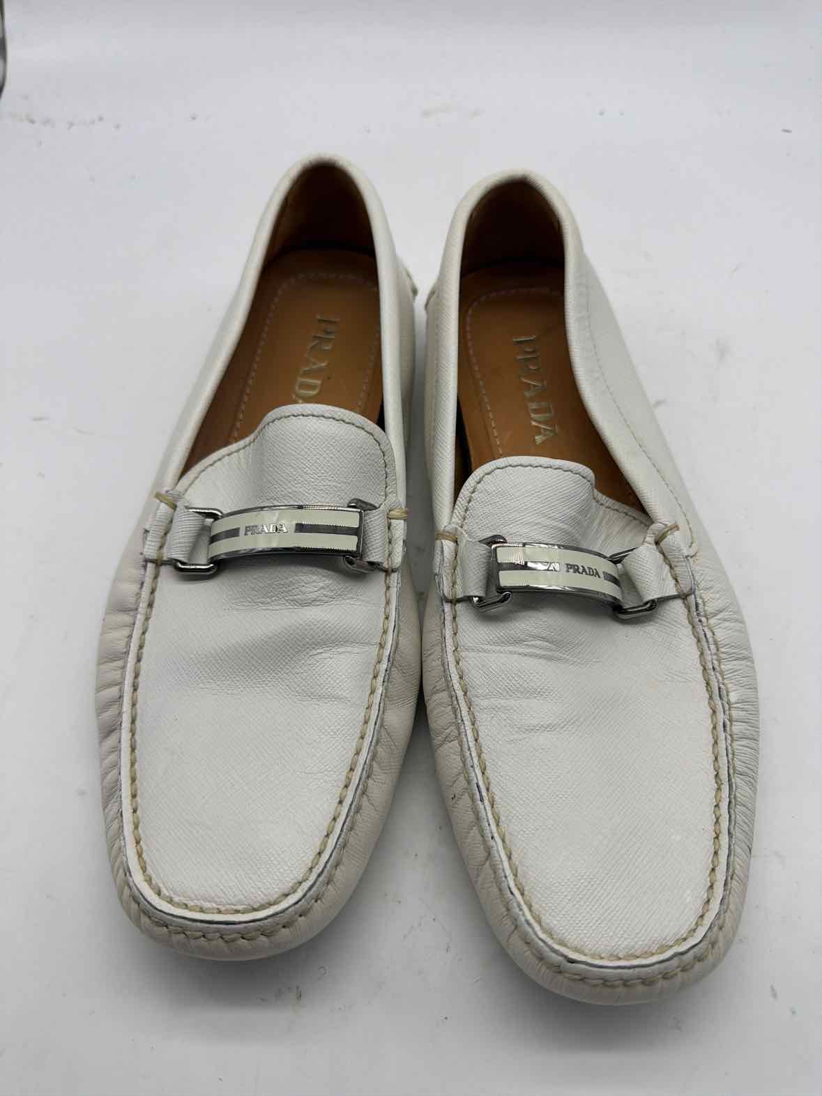 Pre-Owned Prada White 8 Leather Slip On Men's Dress Shoes | True Fashionistas.