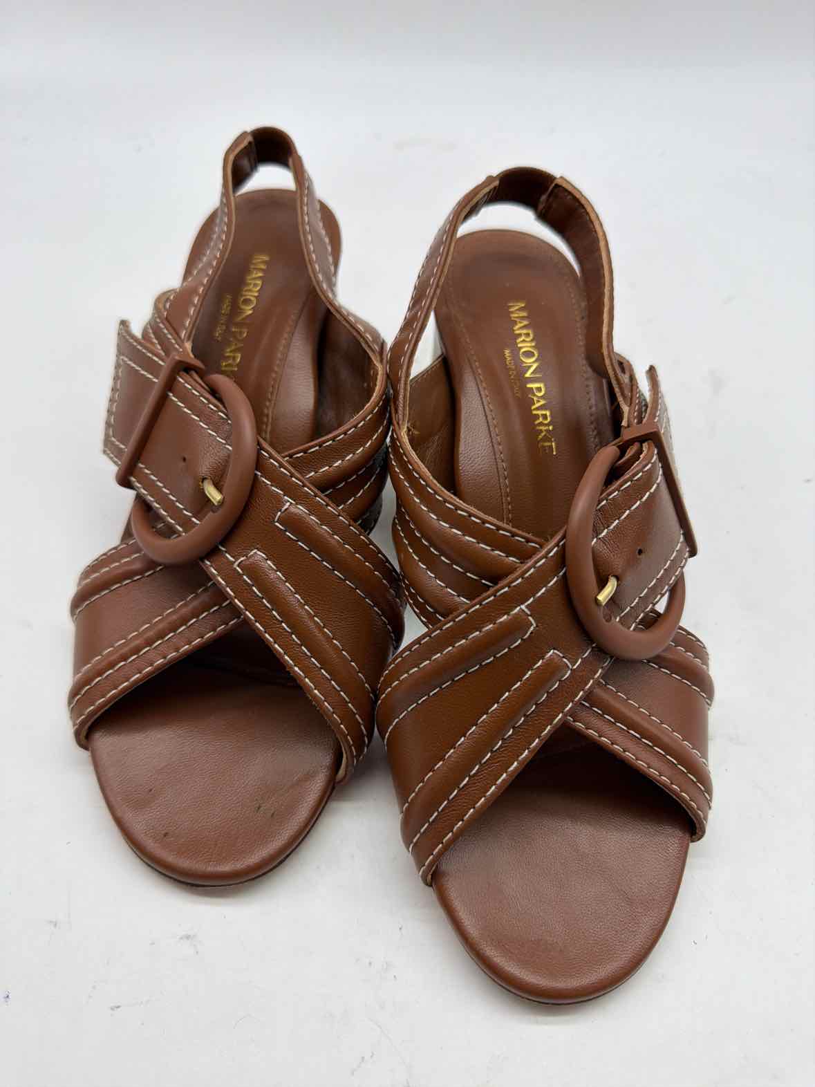 Pre-Owned Marion Parke Tan Size 6.5 Strappy Heels | True Fashionistas.