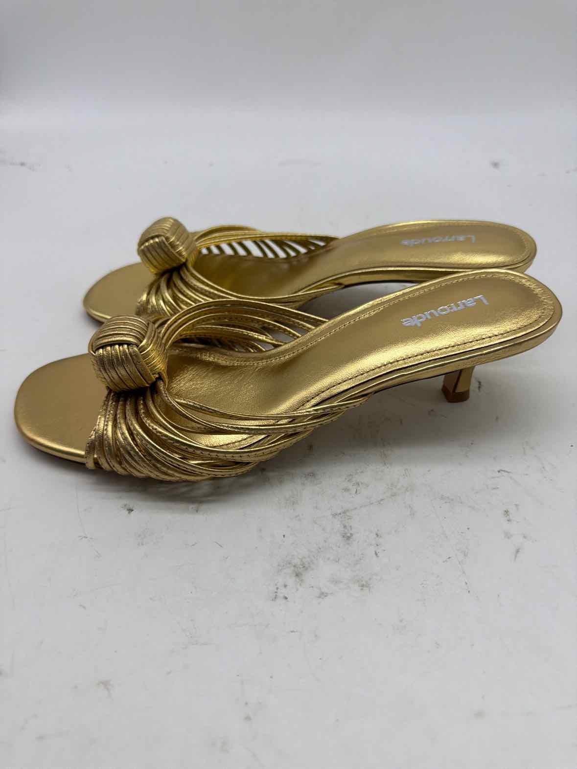 Pre-Owned Larroude Gold Size 7.5 Mule Heels | True Fashionistas.