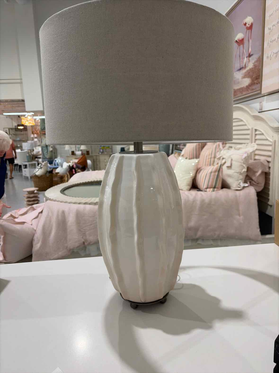 Beige Ribbed Table Lamp | True Fashionistas.