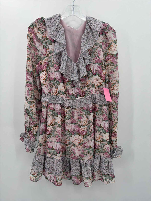 free the roses pink dress Free The Roses Floral Puff Sleeve Tie Back Maxi Dress - Blue/ Fuchsia
