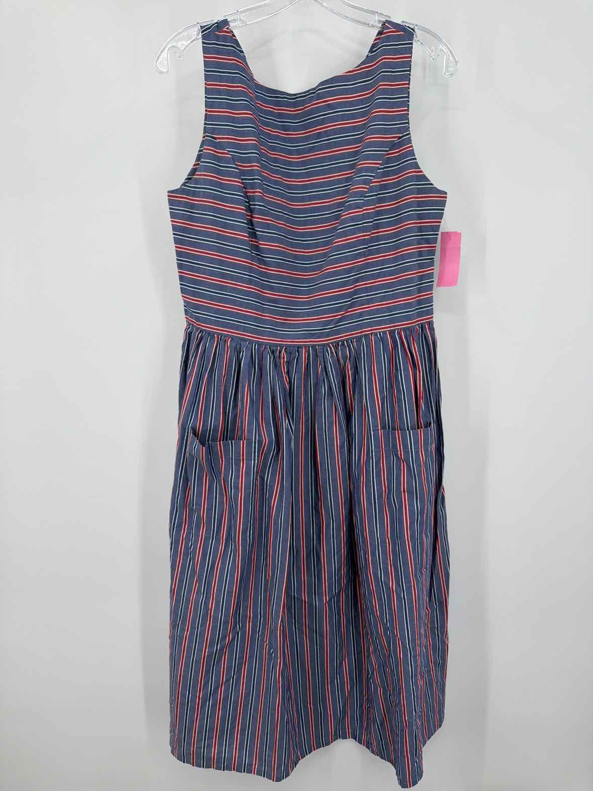 Pre-Owned Cettina Bucca Blue Size 46/12 Stripe Short Sleeveless Dress | True Fashionistas.