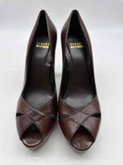 Pre-Owned Stuart Weitzman Brown Size 7.5 Peep Toe Heels | True Fashionistas.