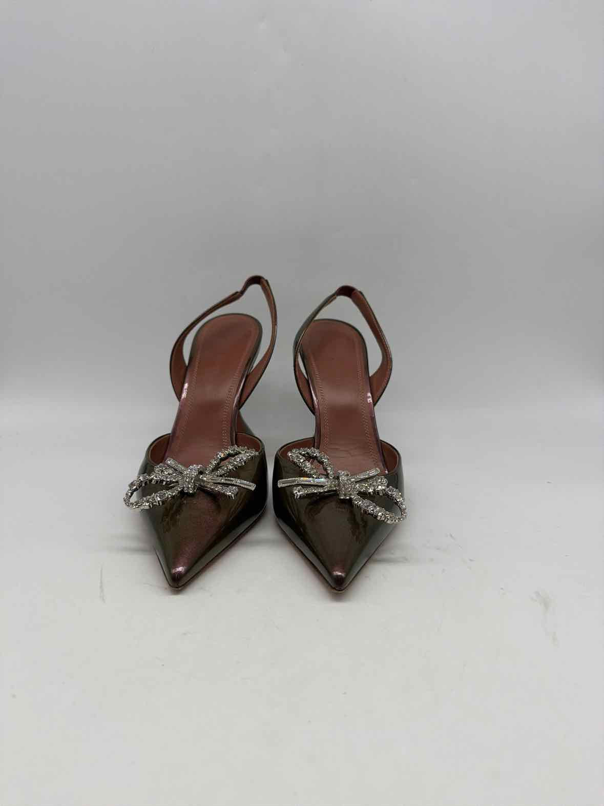 Pre-Owned Amina Muaddi Green Size 37.5 Slingback Heels | True Fashionistas.
