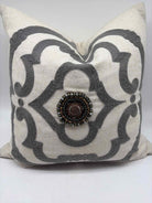 Grey & White Embroidered Cotton Blend Pillow | True Fashionistas.