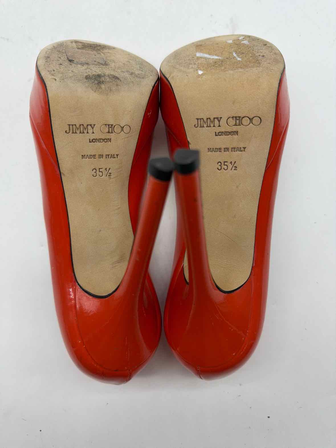 Pre-Owned Jimmy Choo Red Size 35.5 Peep Toe Heels | True Fashionistas.