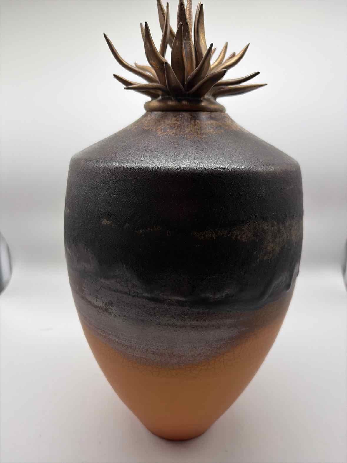 Natalie Blake Orange & Brown Lidded Pottery Pot | True Fashionistas.