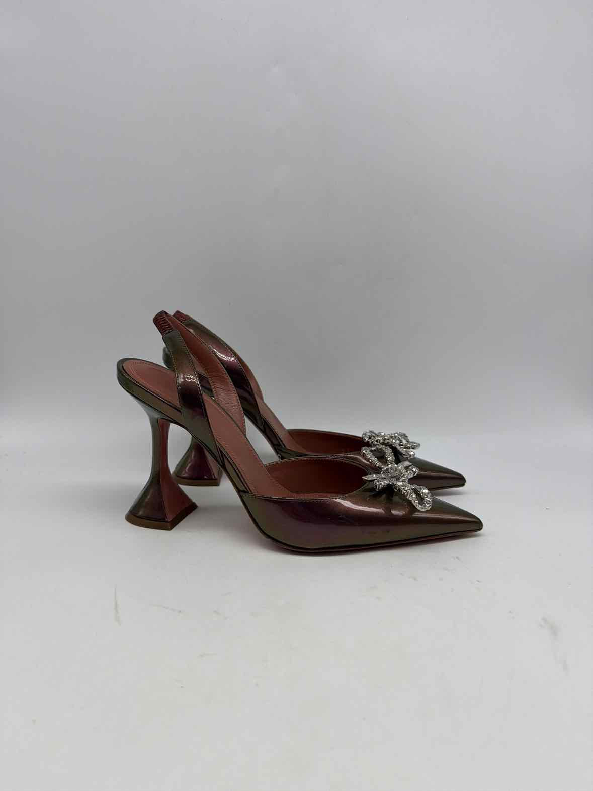 Pre-Owned Amina Muaddi Green Size 37.5 Slingback Heels | True Fashionistas.