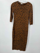Pre-Owned Diane Von Furstenberg Brown Size XXS Leopard Midi Long Sleeve Dress | True Fashionistas.
