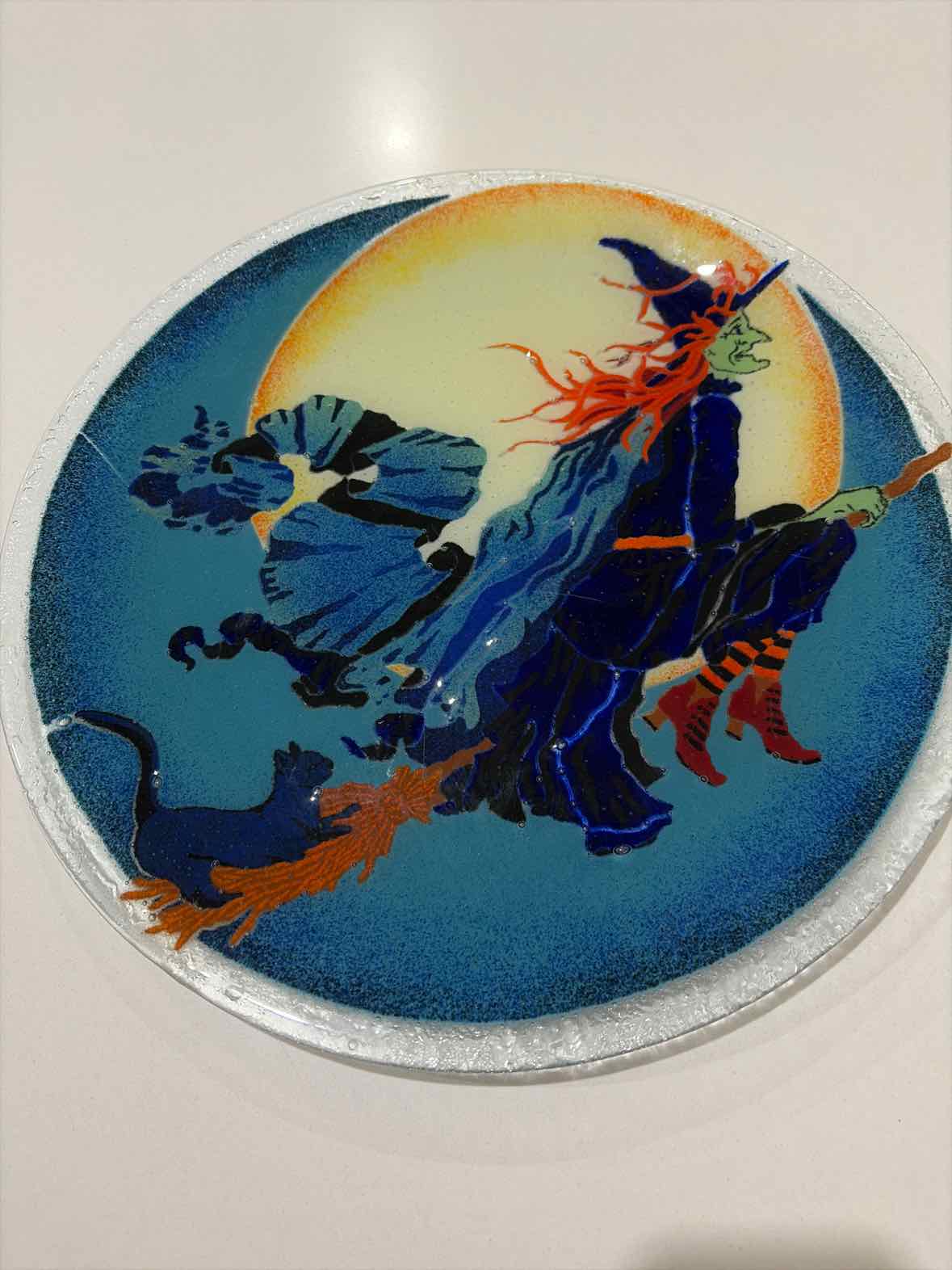 Glass Flying Broom Halloween Plate | True Fashionistas.