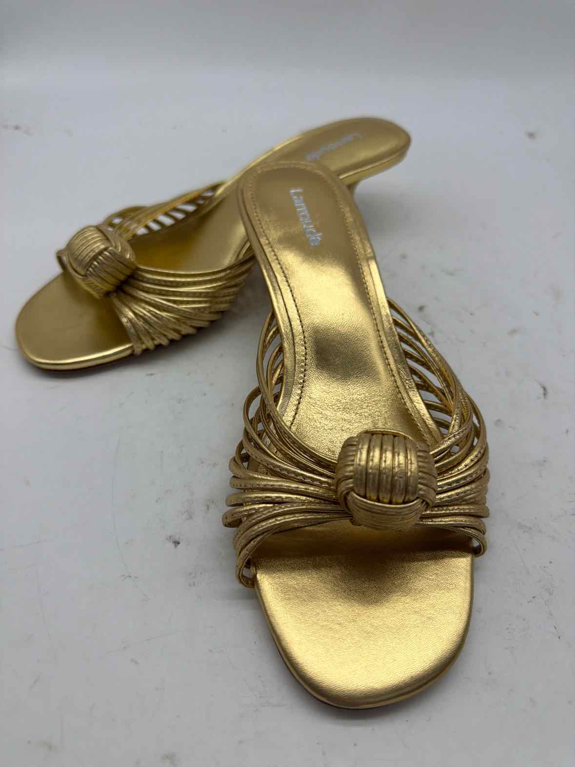 Pre-Owned Larroude Gold Size 7.5 Mule Heels | True Fashionistas.