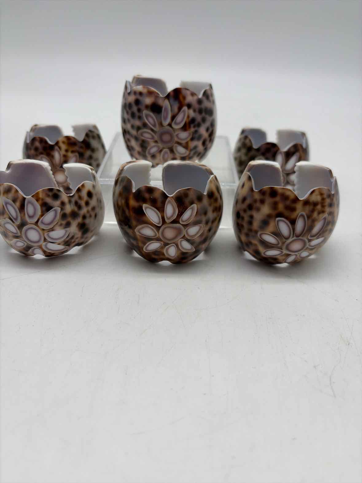Set of 6 Tiger Cowrie Shell Napkin Rings | True Fashionistas.