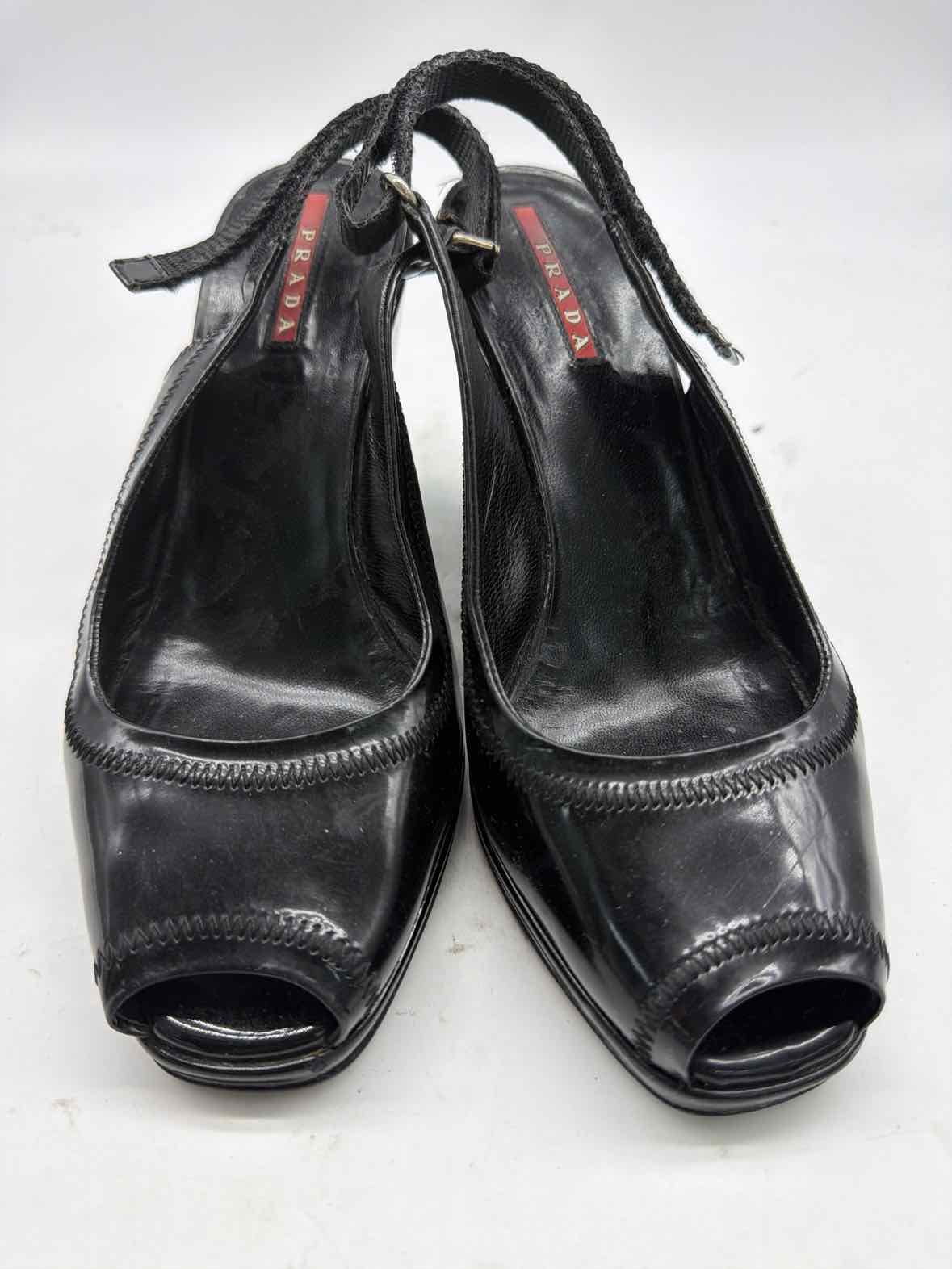 Pre-Owned Prada Black Size 6.5 Patent Leather Wedge Heels | True Fashionistas.