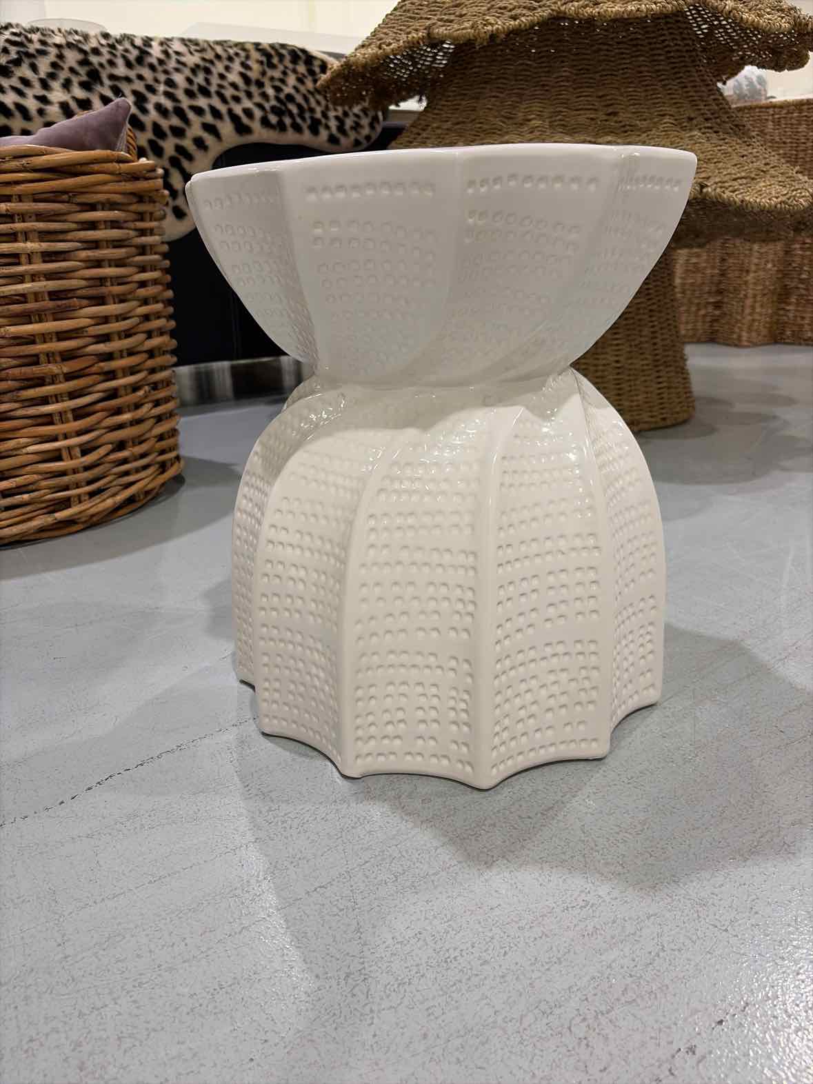 Made Goods White Textured Ceramic Stool | True Fashionistas.