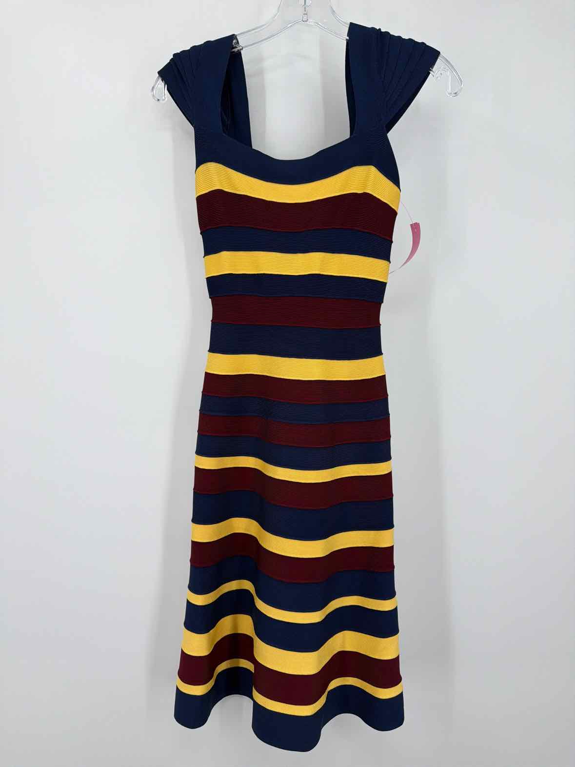 Pre-Owned Herve Leger Blue Size XXS Stripe Bodycon Short Sleeveless Dress | True Fashionistas.