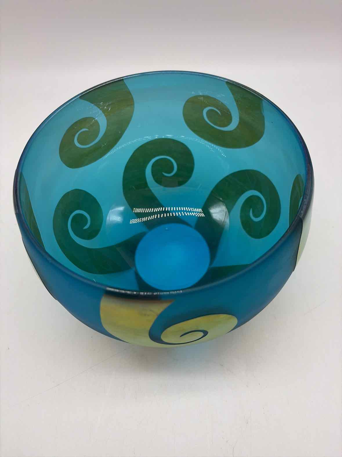 Blue & Gold Signed Handblown Glass Bowl | True Fashionistas.
