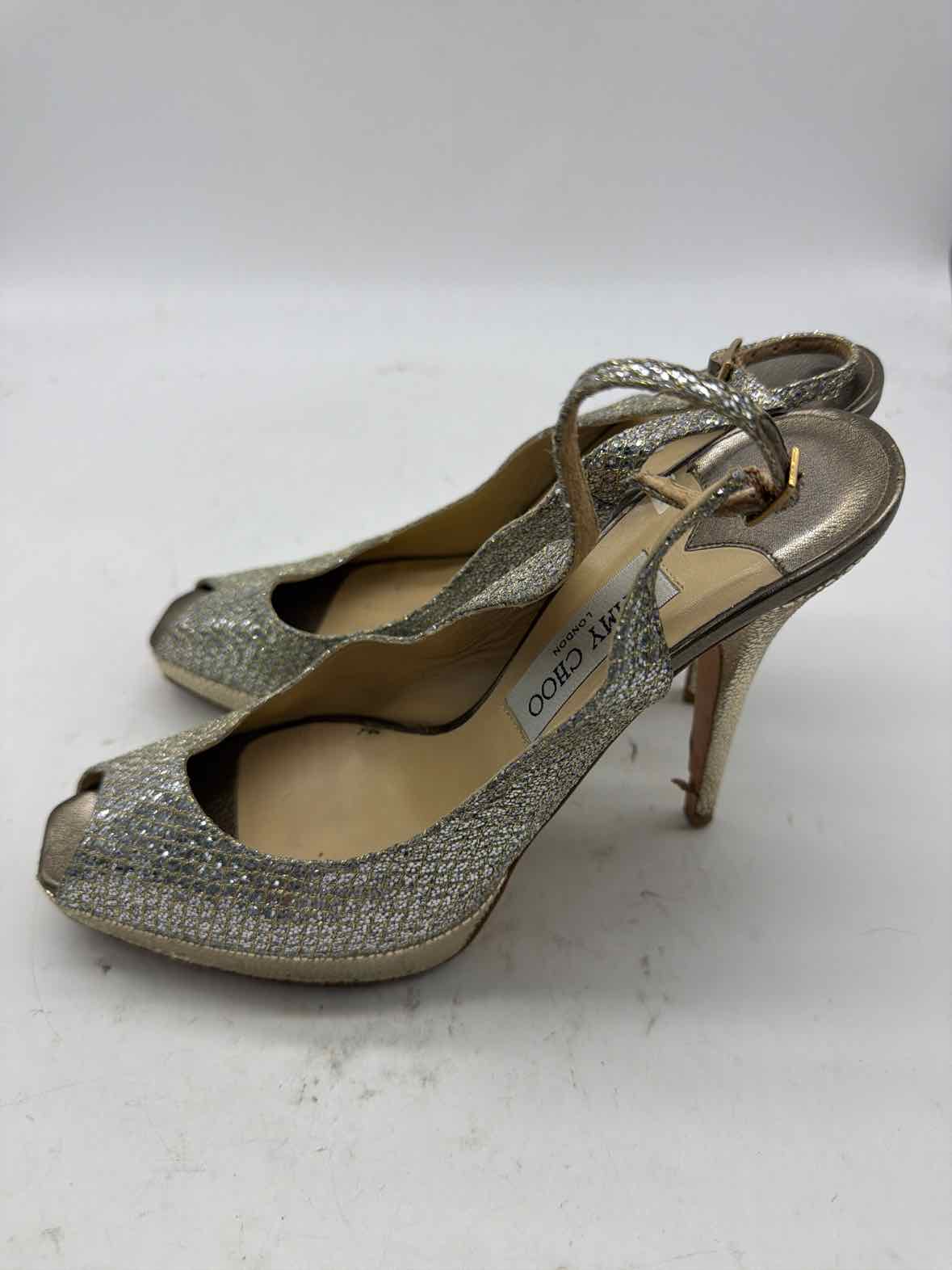 Pre-Owned Jimmy Choo Gold Size 10 Slingback Heels | True Fashionistas.