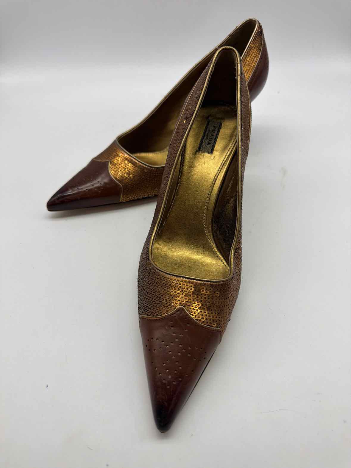 Pre-Owned Prada Gold Size 38.5 Sequin Pump Heels | True Fashionistas.
