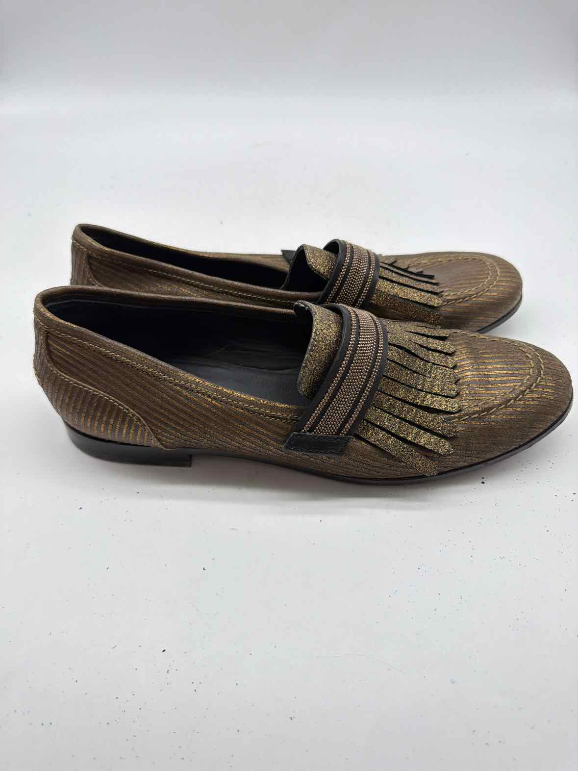 Pre-Owned Brunello Cucinelli Gold Size 37.5 Slip On Flats | True Fashionistas.