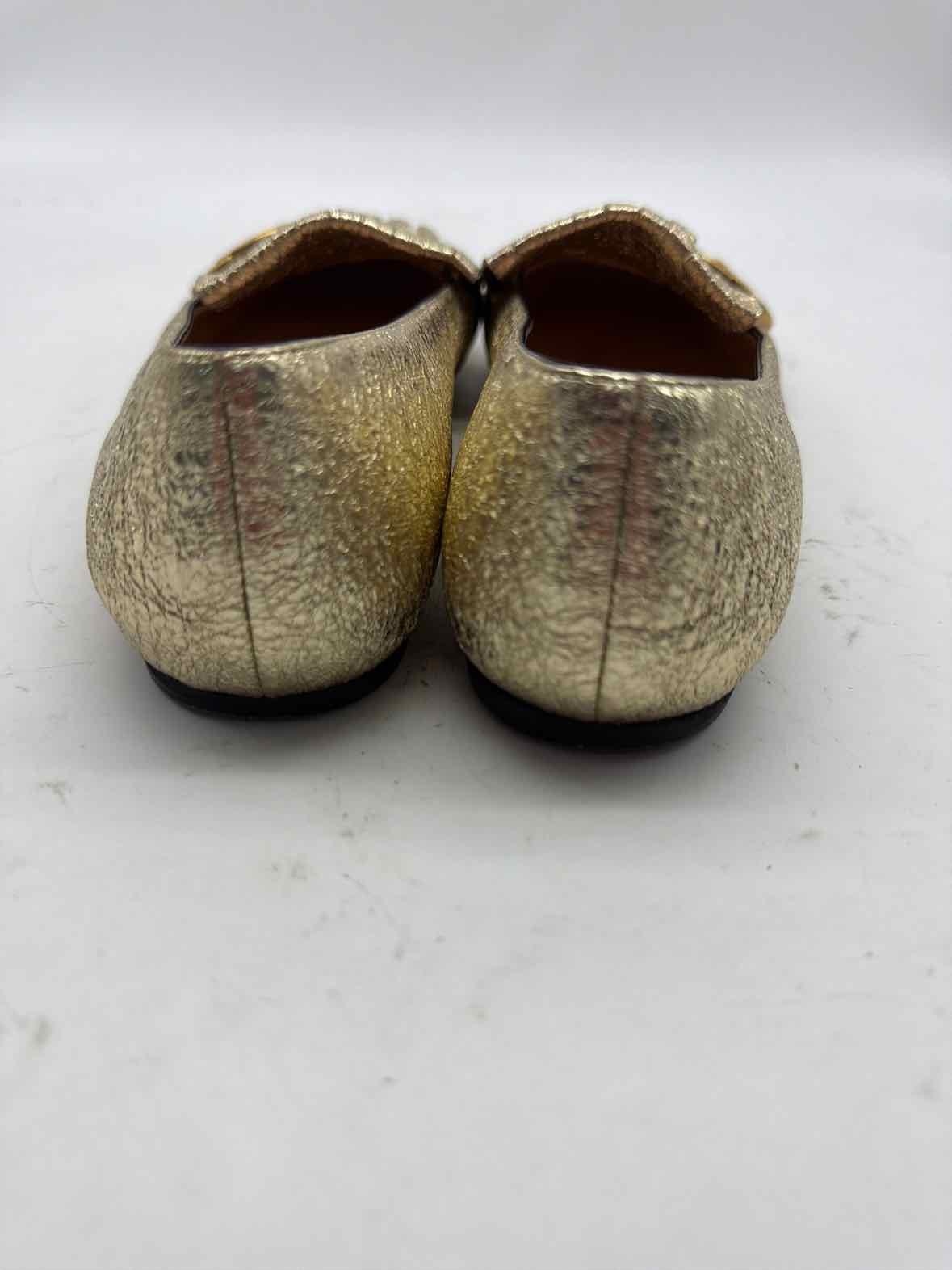 Pre-Owned Gucci Gold Size 6 GG Marmot Fringe Flat Flats | True Fashionistas.