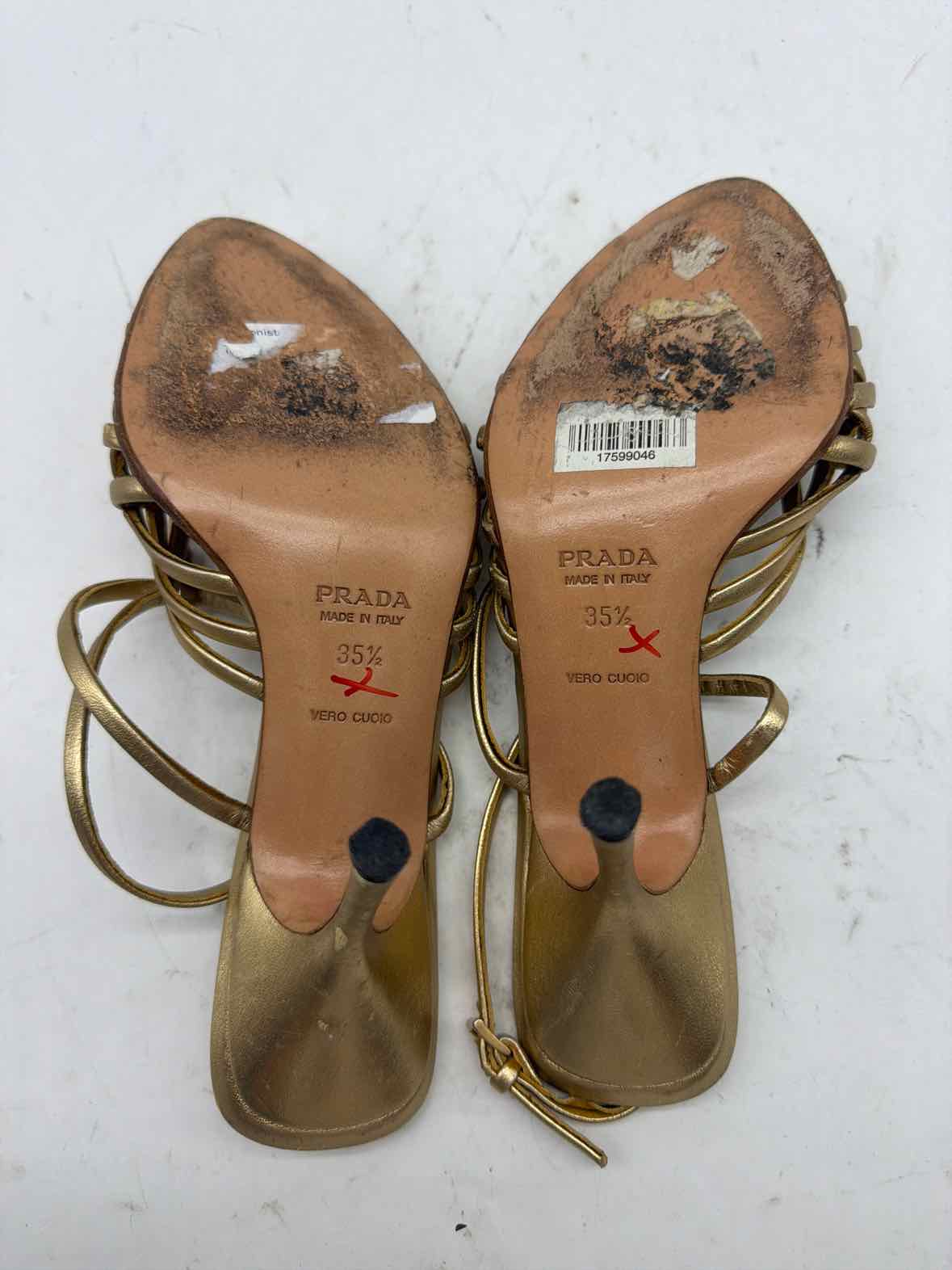 Pre-Owned Prada Gold Size 5.5 Strappy Heels | True Fashionistas.