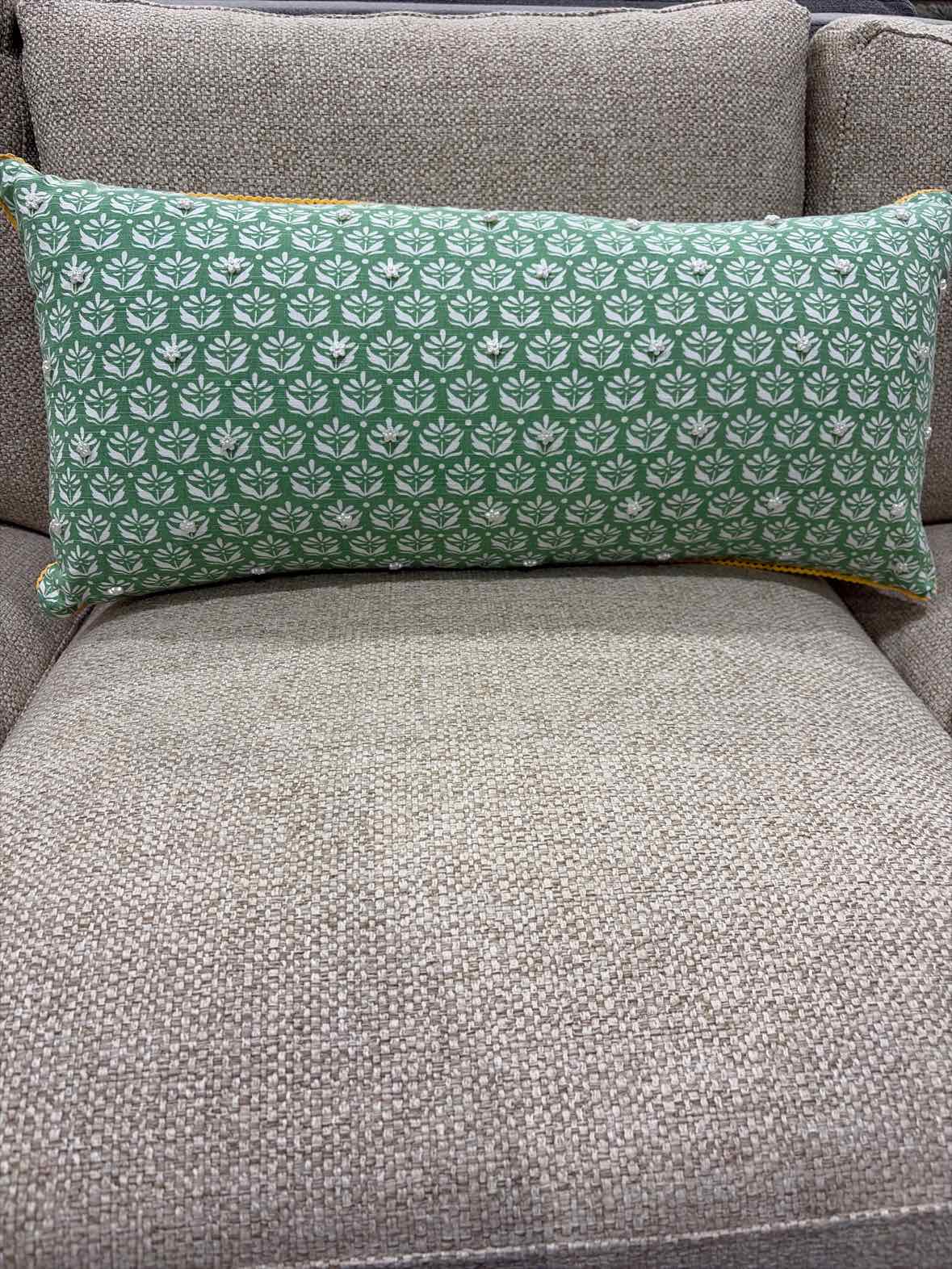 Mint Green & White Cotton Blend Pillow | True Fashionistas.