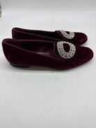 Pre-Owned Manolo Blahnik Red Size 37.5 Velvet Slip On Flats | True Fashionistas.