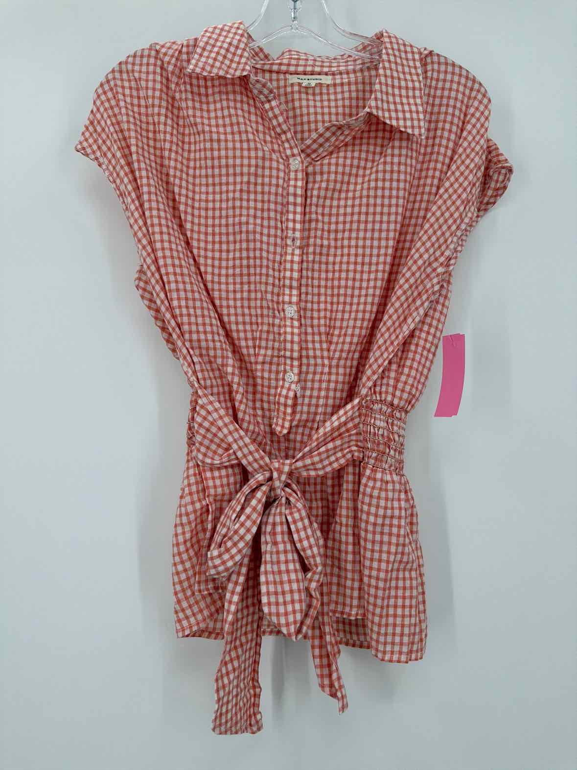 Pre-Owned Max Studio Orange Size Medium Check Print Button Down | True Fashionistas.