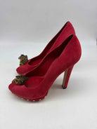 Pre-Owned Alexander McQueen Red Size 39 Peep Toe Heels | True Fashionistas.