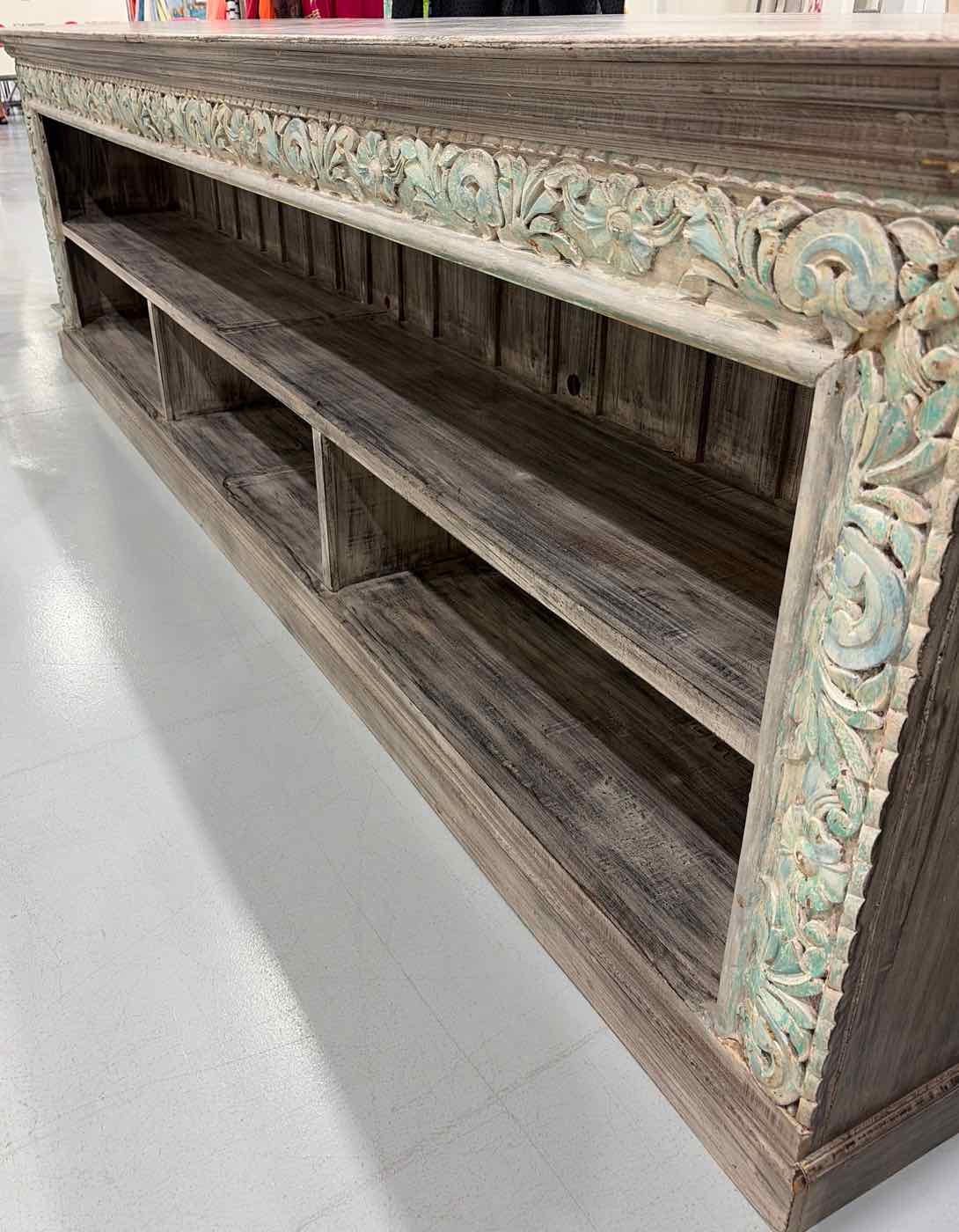 Distressed Gray Wood Living Room Media Cabinet | True Fashionistas.